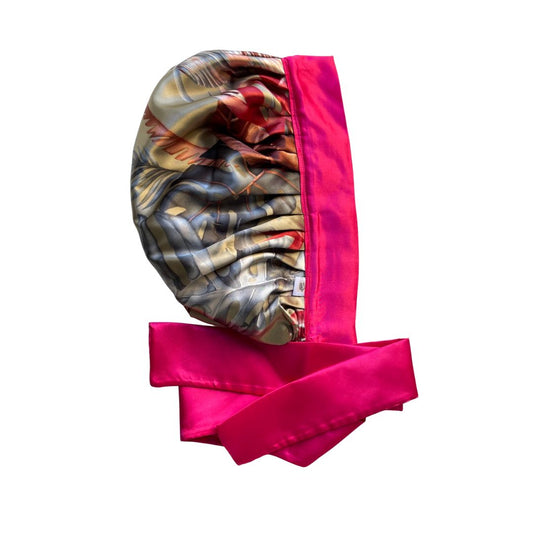 Bonnet en satin AURORE FUSHIA (Réversible & Réglable)