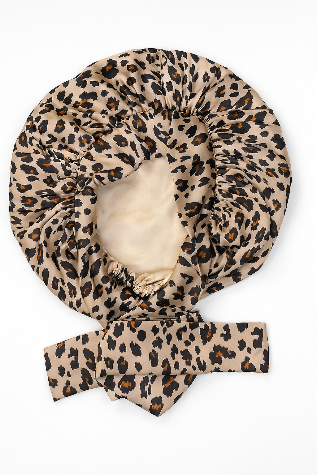 Bonnet en satin soie réversible- Imprimé léopard