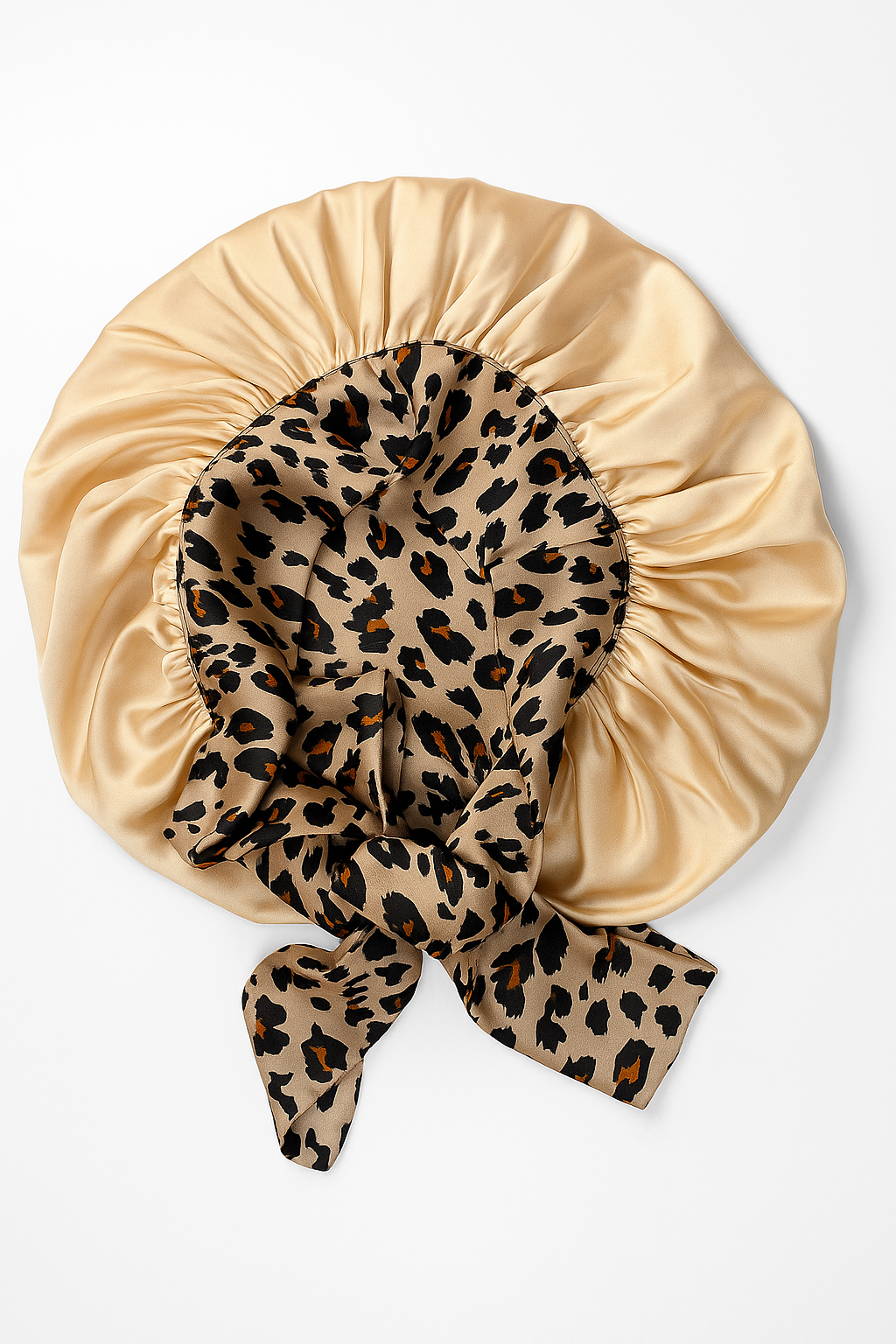 Bonnet en satin soie réversible- Imprimé léopard
