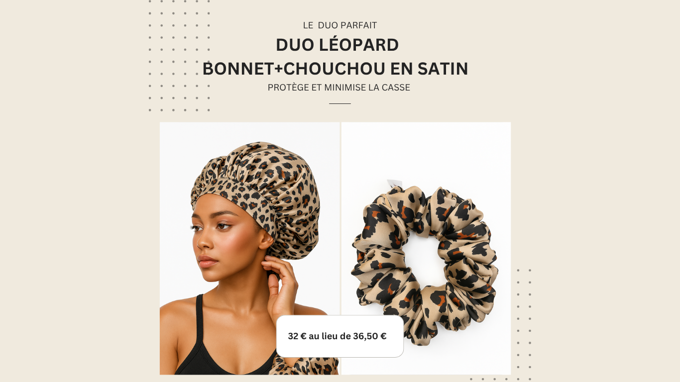 DUO LÉOPARD en satin (chouchou+bonnet)