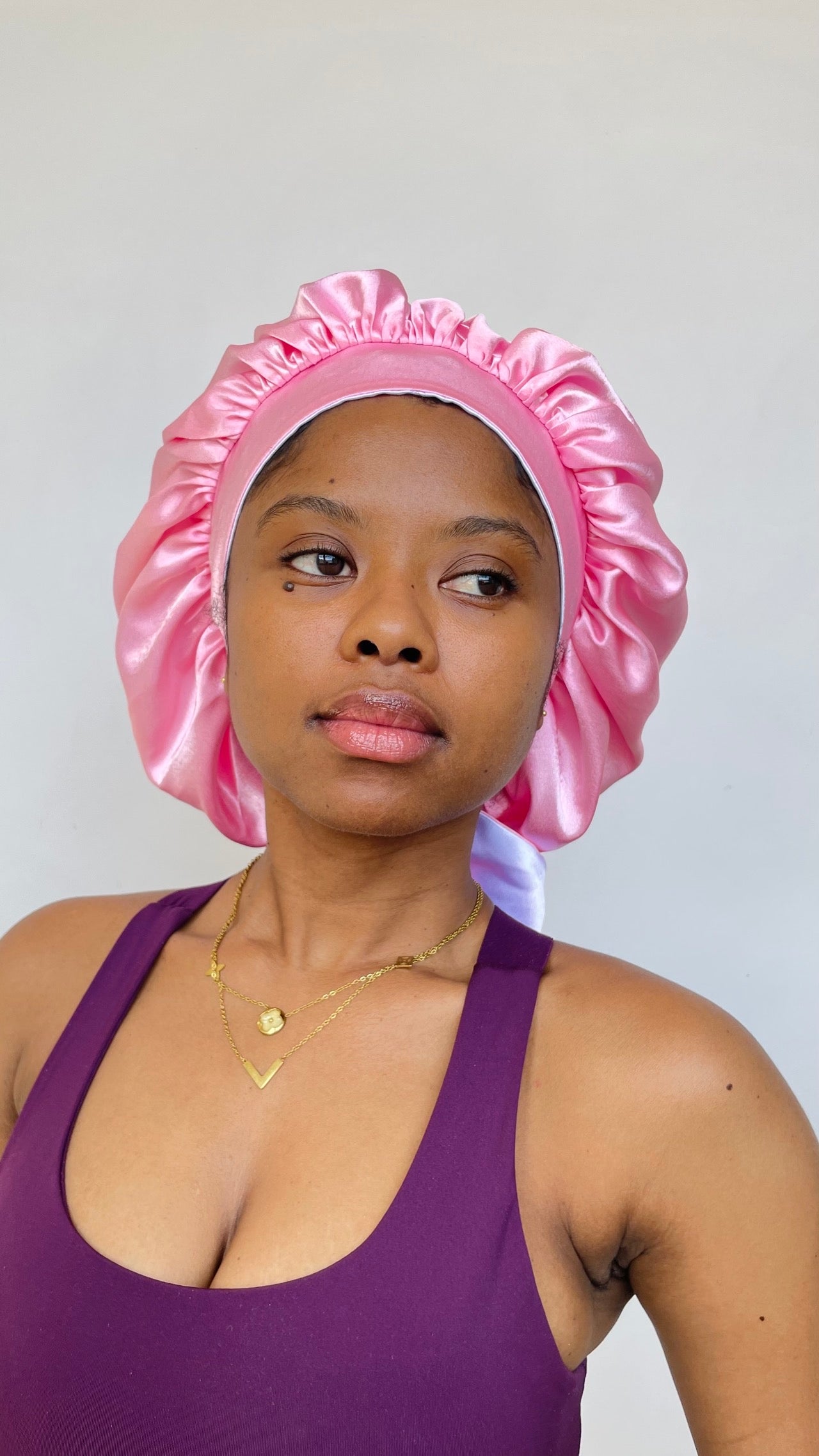 Bonnet Satin Réversible - Rose Barbie & Blanc