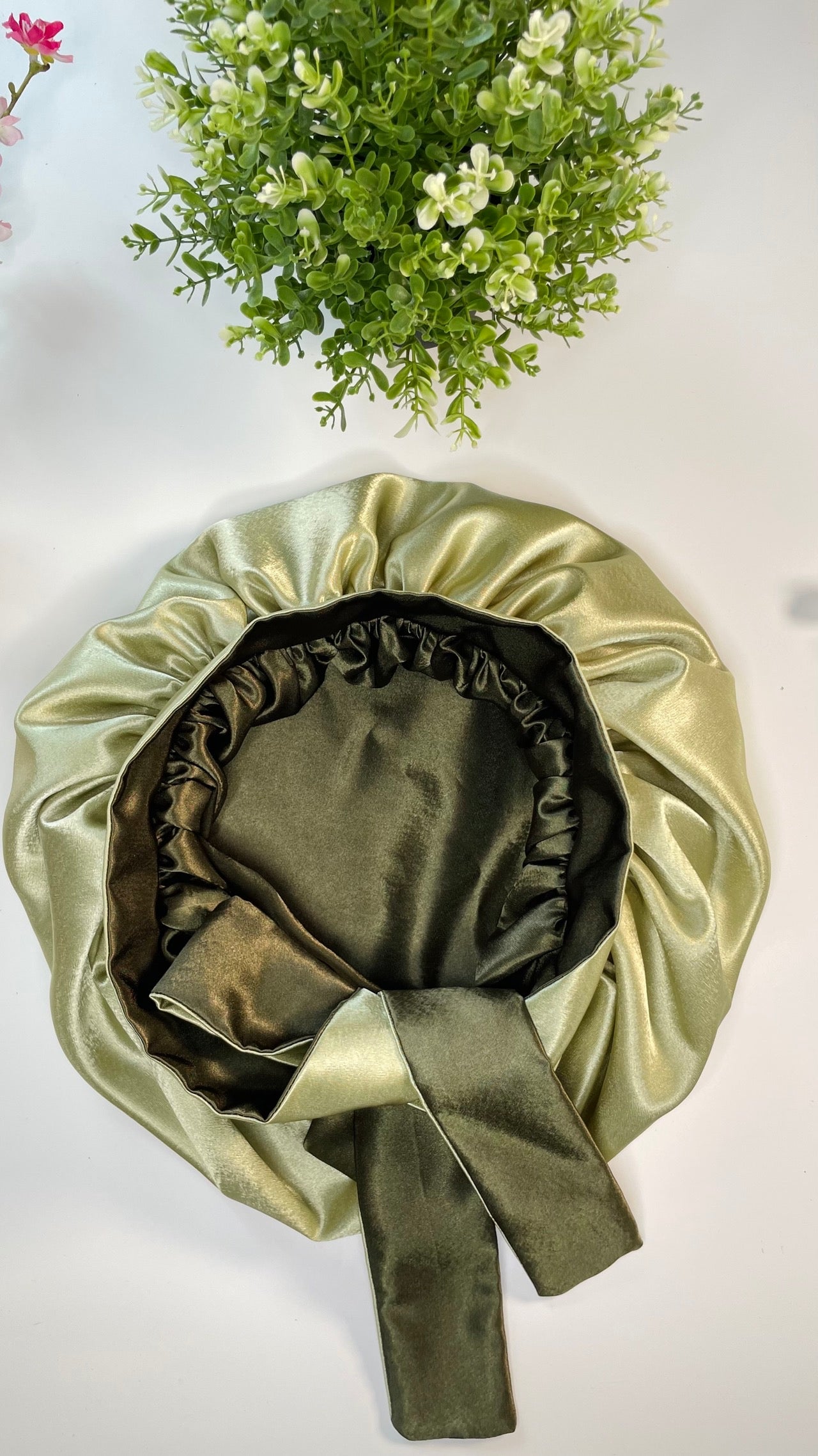 Bonnet Satin Réversible - Vert Sauge & Kaki