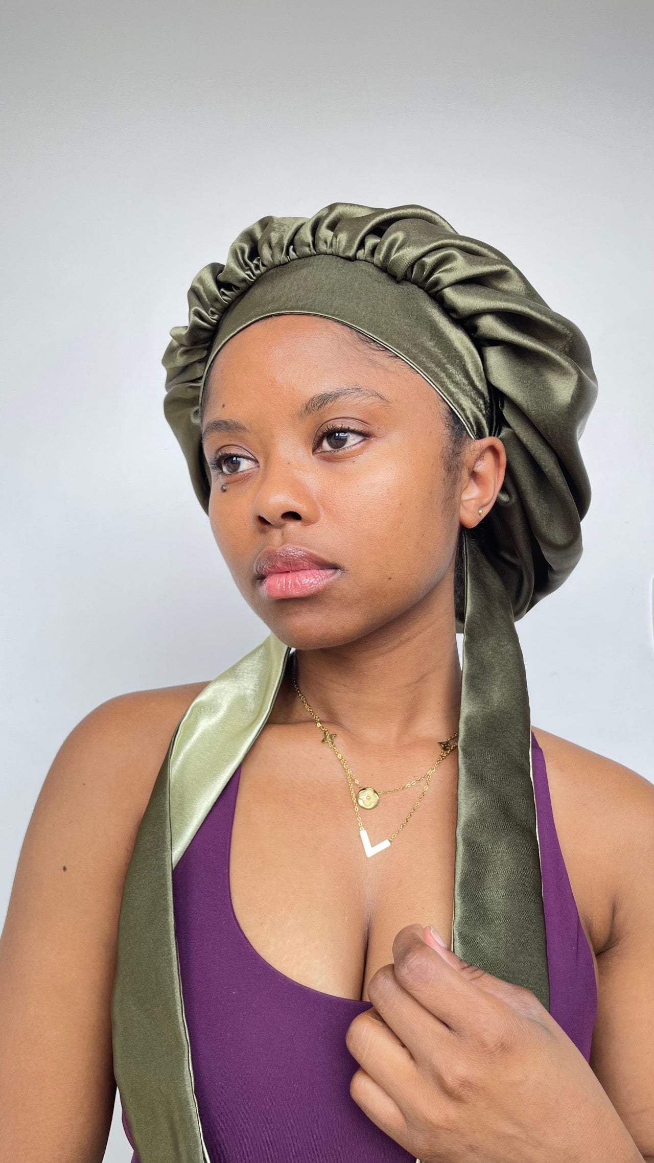 Bonnet Satin Réversible - Vert Sauge & Kaki