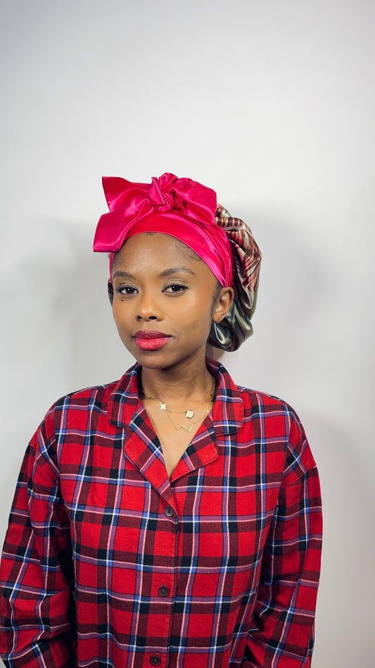 Bonnet en satin AURORE FUSHIA (Réversible & Réglable)