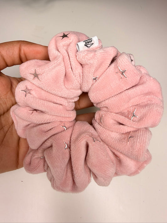 Chouchou Mini Velours Étoiles – Rose Poudré
