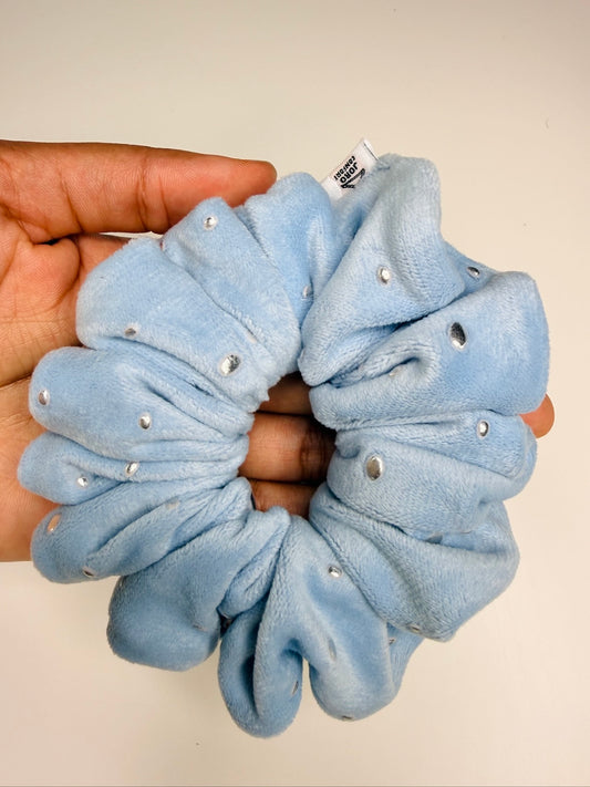 Chouchou Mini Velours Strass – Bleu Ciel