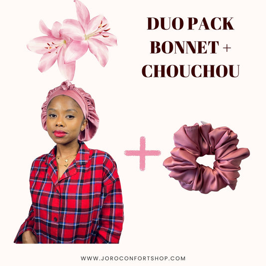 DUO PACK OR ROSÉ en satin (chouchou+bonnet)