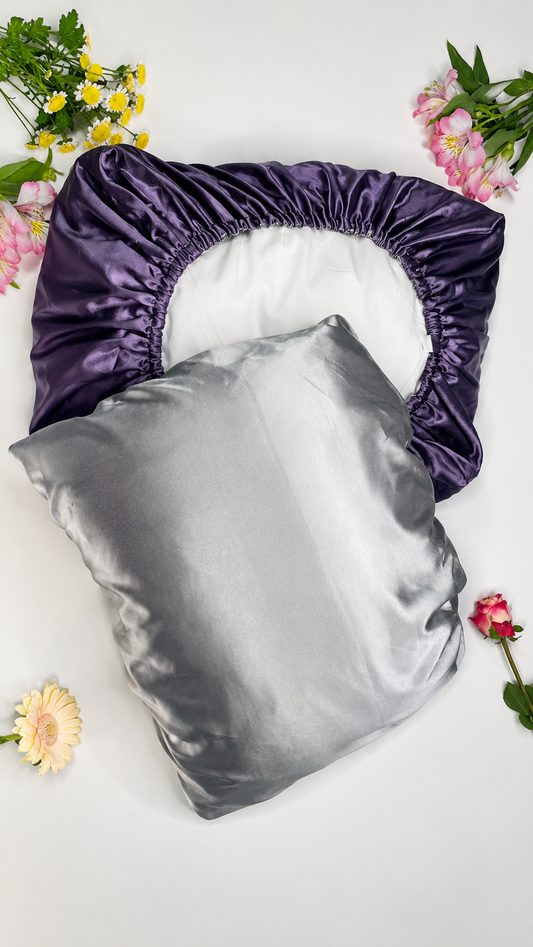 Taie d'Oreiller Réversible 2 en 1 – Gris / Mauve