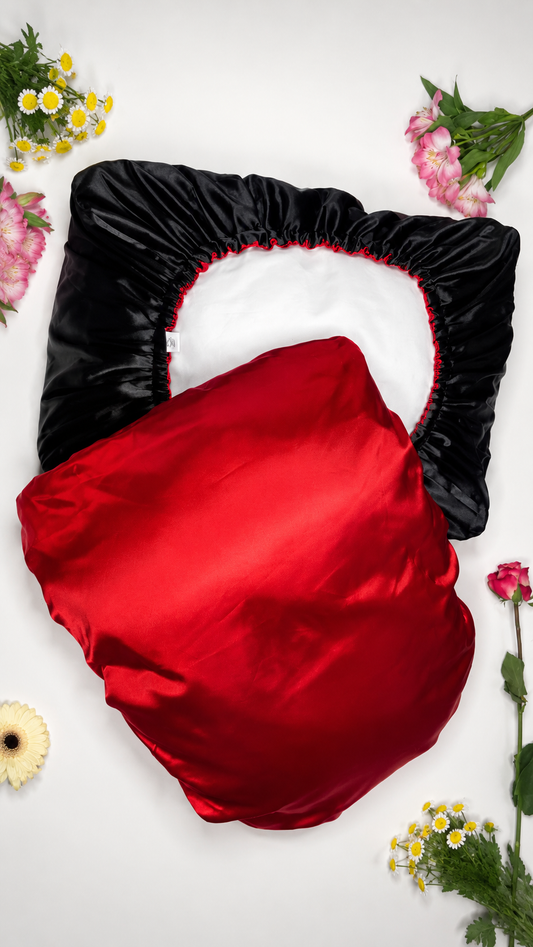 Taie d'Oreiller Réversible 2 en 1 – Noir / Rouge