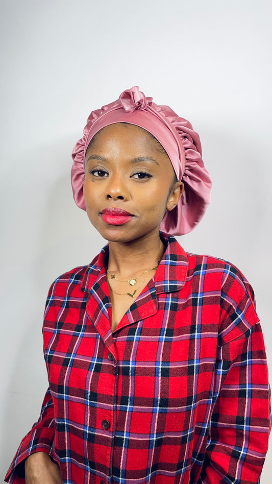 Bonnet en satin soie réversible Or rose