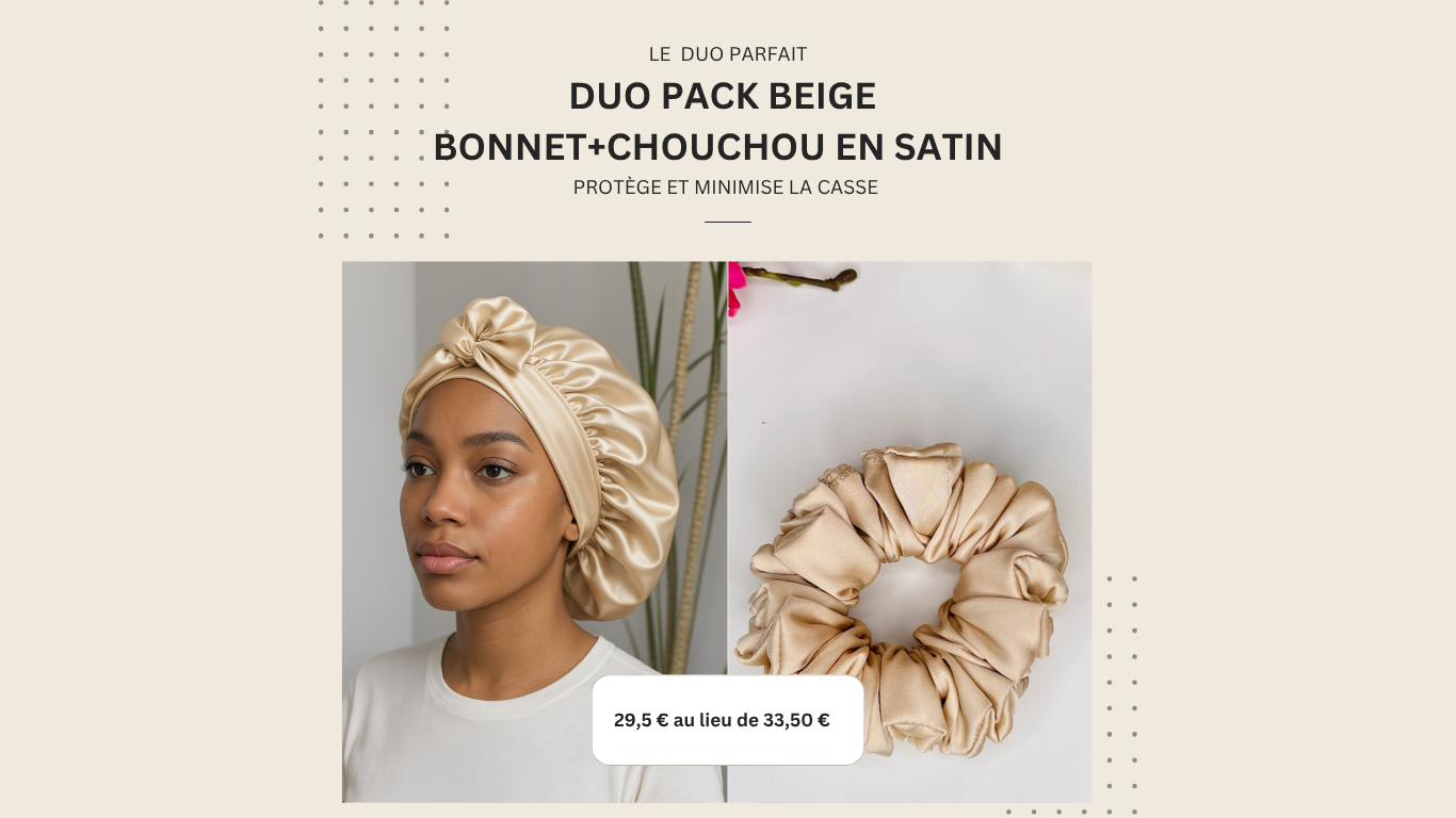 DUO PACK Beige en satin (chouchou+bonnet)