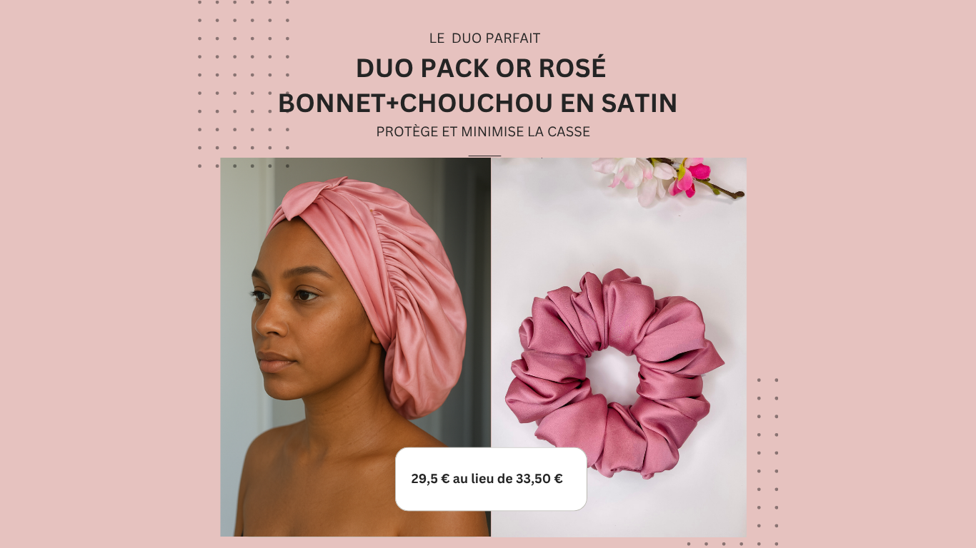DUO PACK OR ROSÉ en satin (chouchou+bonnet)